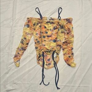 Topshop Multicolor Floral Tie-Strap Long Sleeve Top NWT Size 4–6